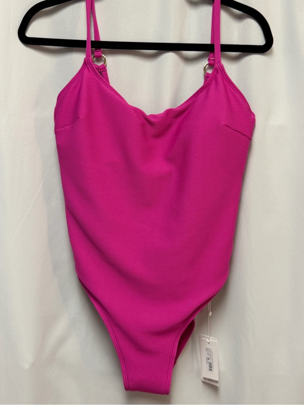 Milly Grace Hot Pink Ribbed One Piece Swimsuit Solid Textured  Size L NWT